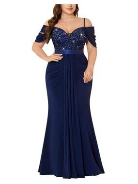 Plus Size Mermaid Formal Dress Sequin Lace Off Shoulder Evening Gown